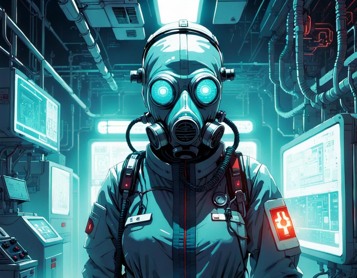 Cybernetic Nurse in Dystopian Cyberpunk Hospital