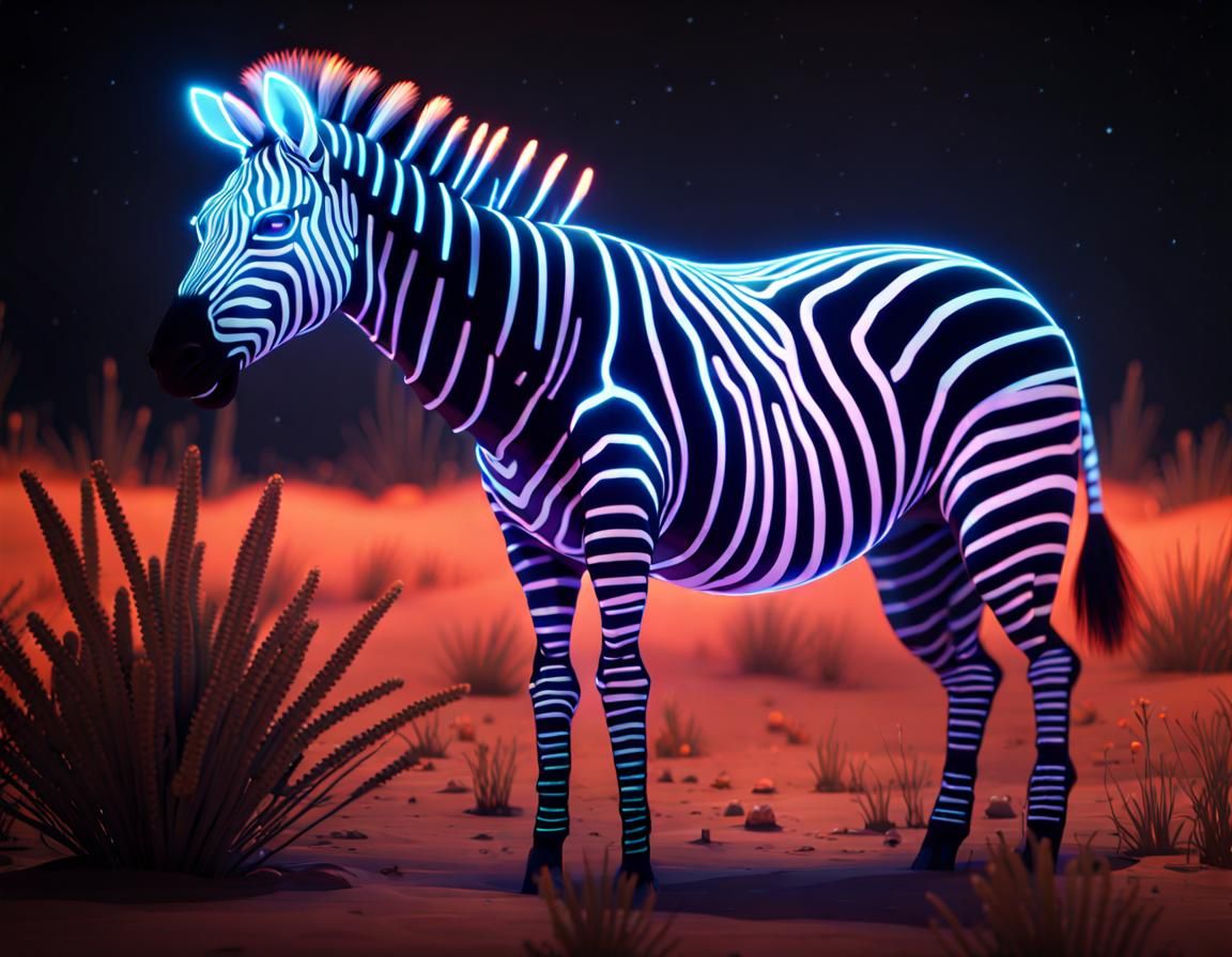 Bioluminescent Zebra in a Neon Savannah