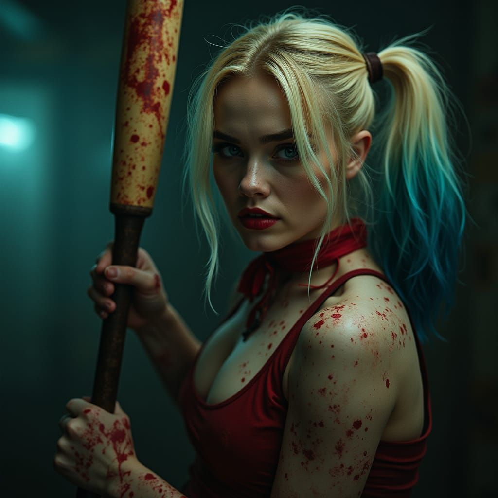 Harley Quinn's Fierce Rebellion in Gritty Cinematic Style