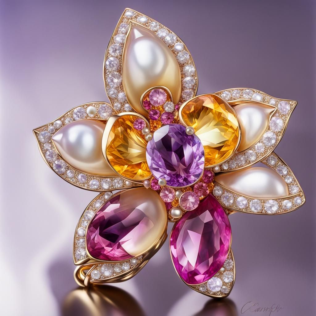 Orchid Brooch with Jewels, Inspired by Cartier