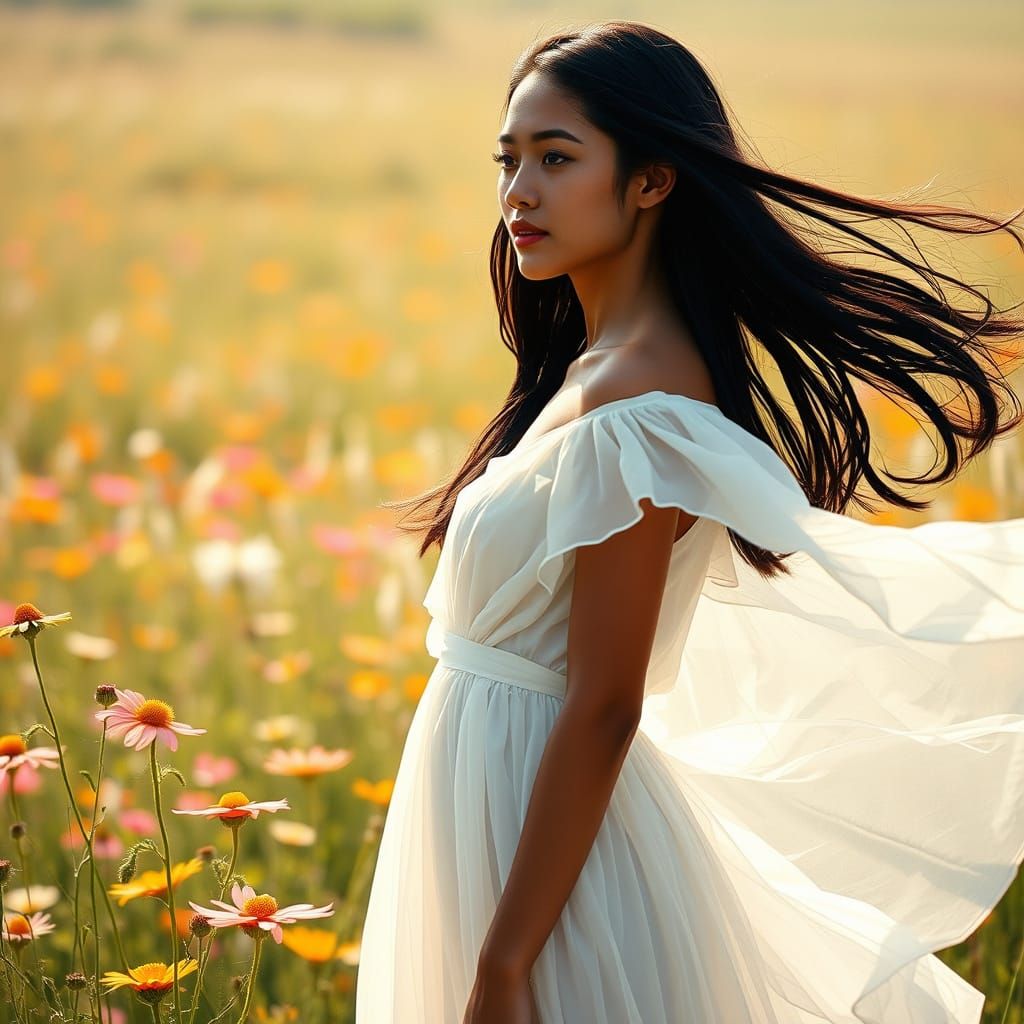 Dreamlike Portrait of Burmese Woman in Art Nouveau Style