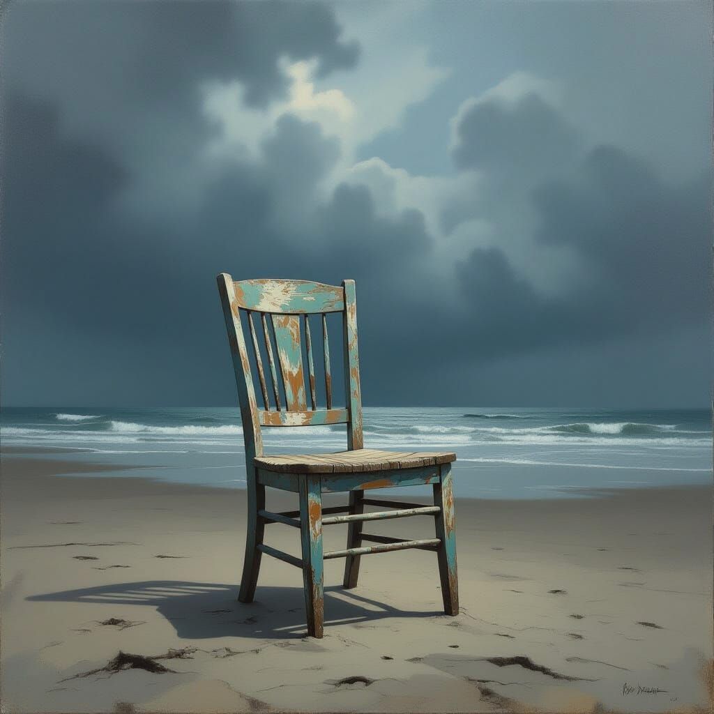 Weathered Chair on Desolate Beach