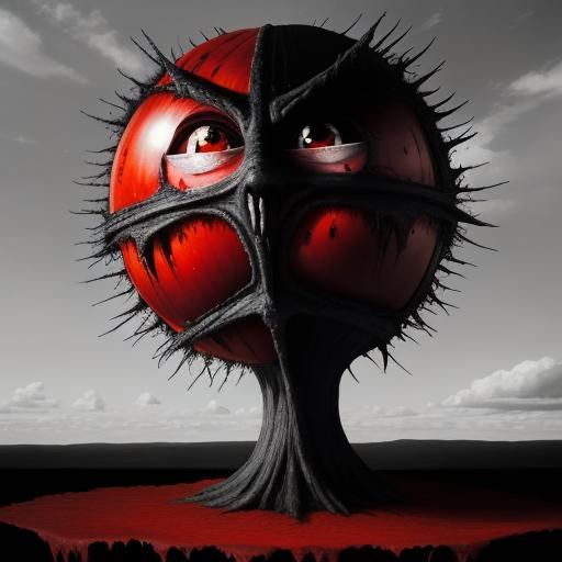 Sinister Red Tomato with Demonic Eyes