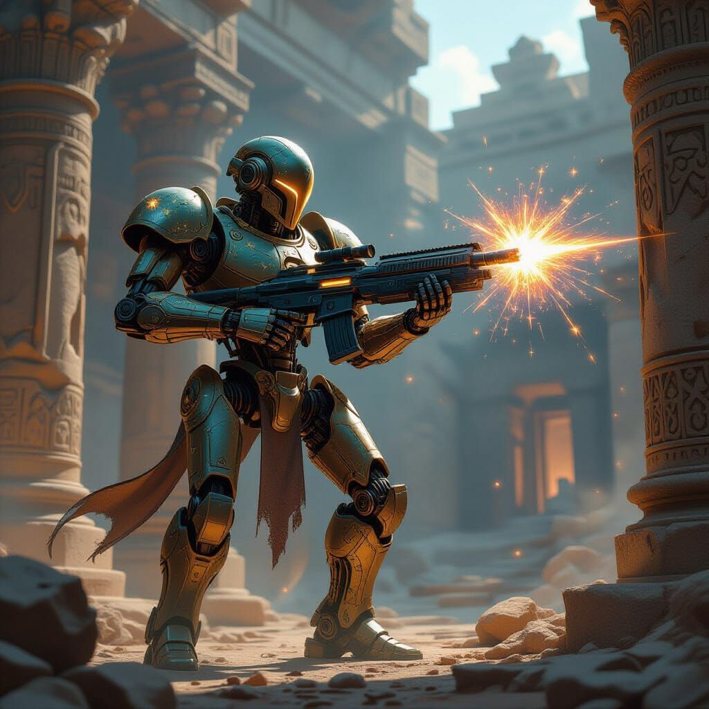 Celestial Bronze Automaton Guards Cosmic Temple