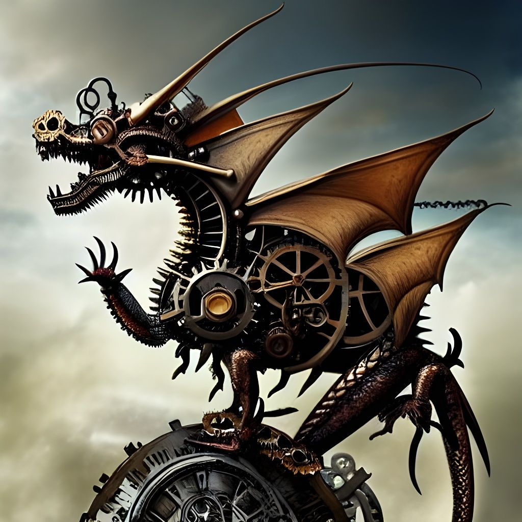 Steampunk Clockwork Dragon Destroys Roman Building