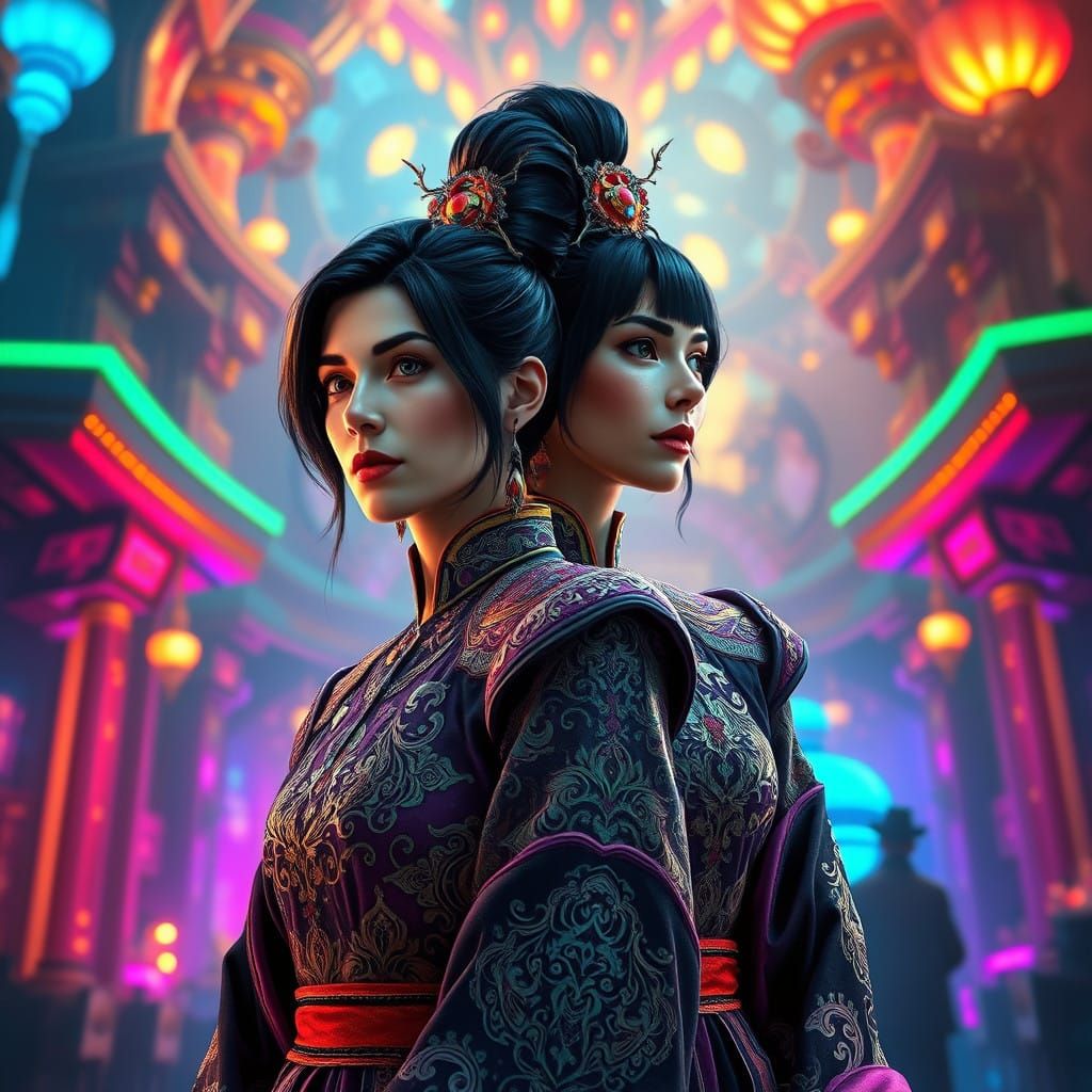 Surreal Fantasy Twin in Vibrant Unreal Engine 5 Environment