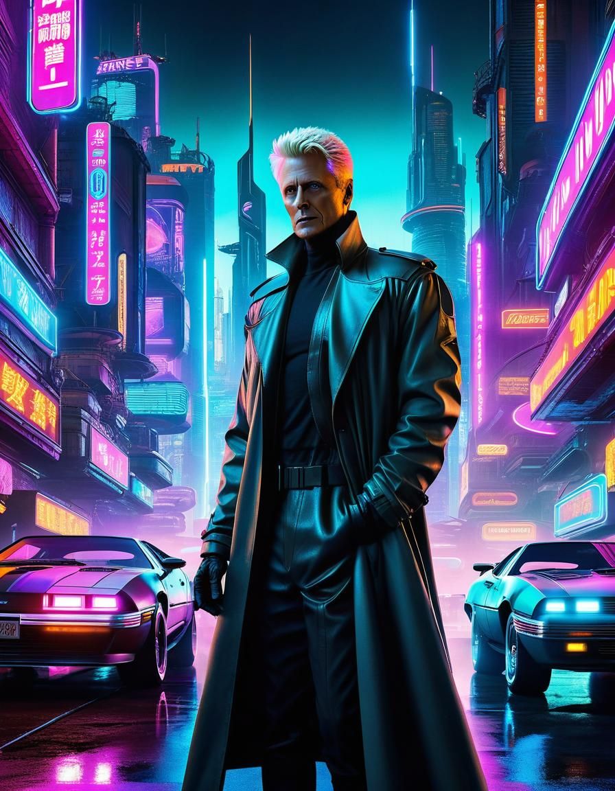 Cyberpunk Cityscape with Roy Batty Figure