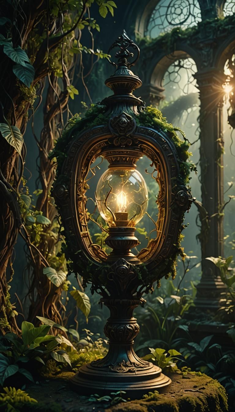 Ethereal Lamp on Ancient Altar with Astral Energies