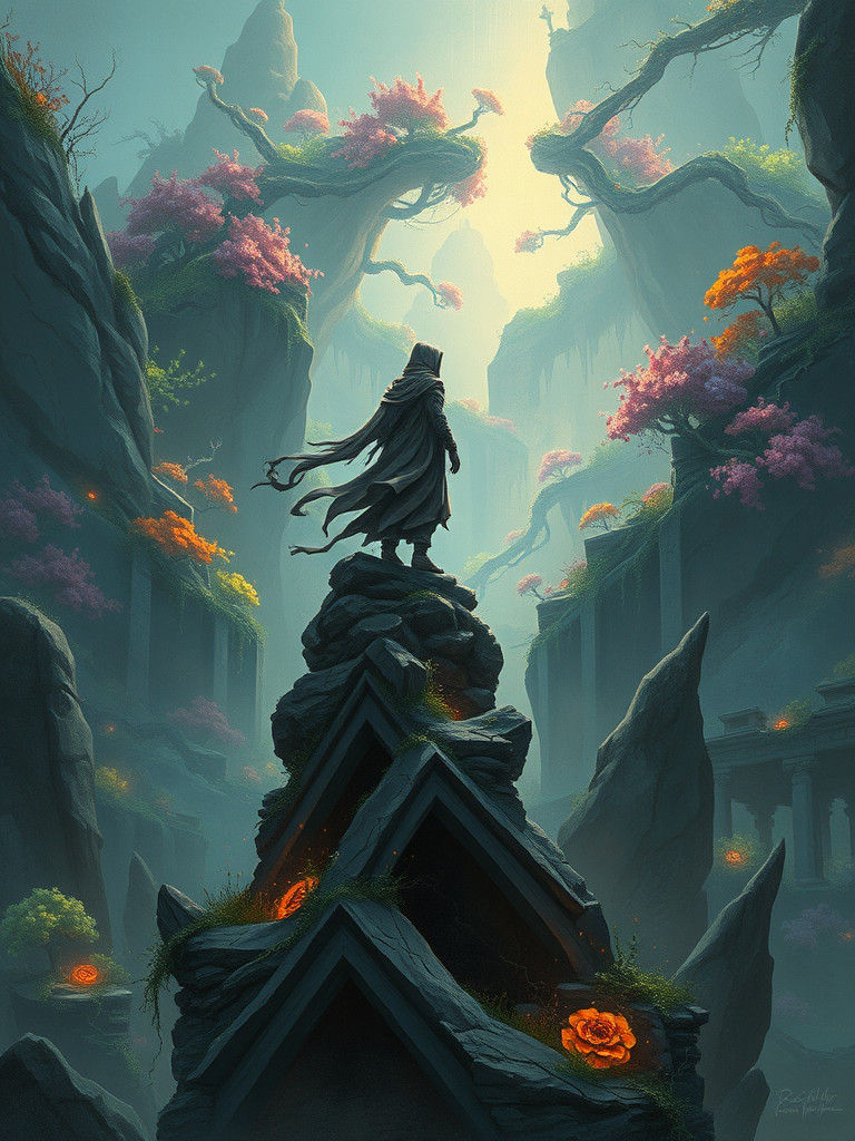 Mysterious Figure in Mystical Forest, Digital Concept Art