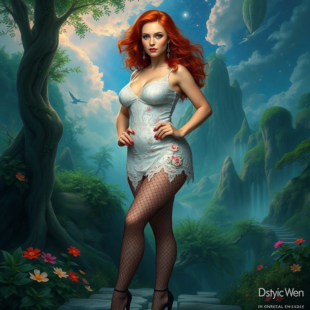 Redhead in Lingerie: A Fantasy Matte Painting