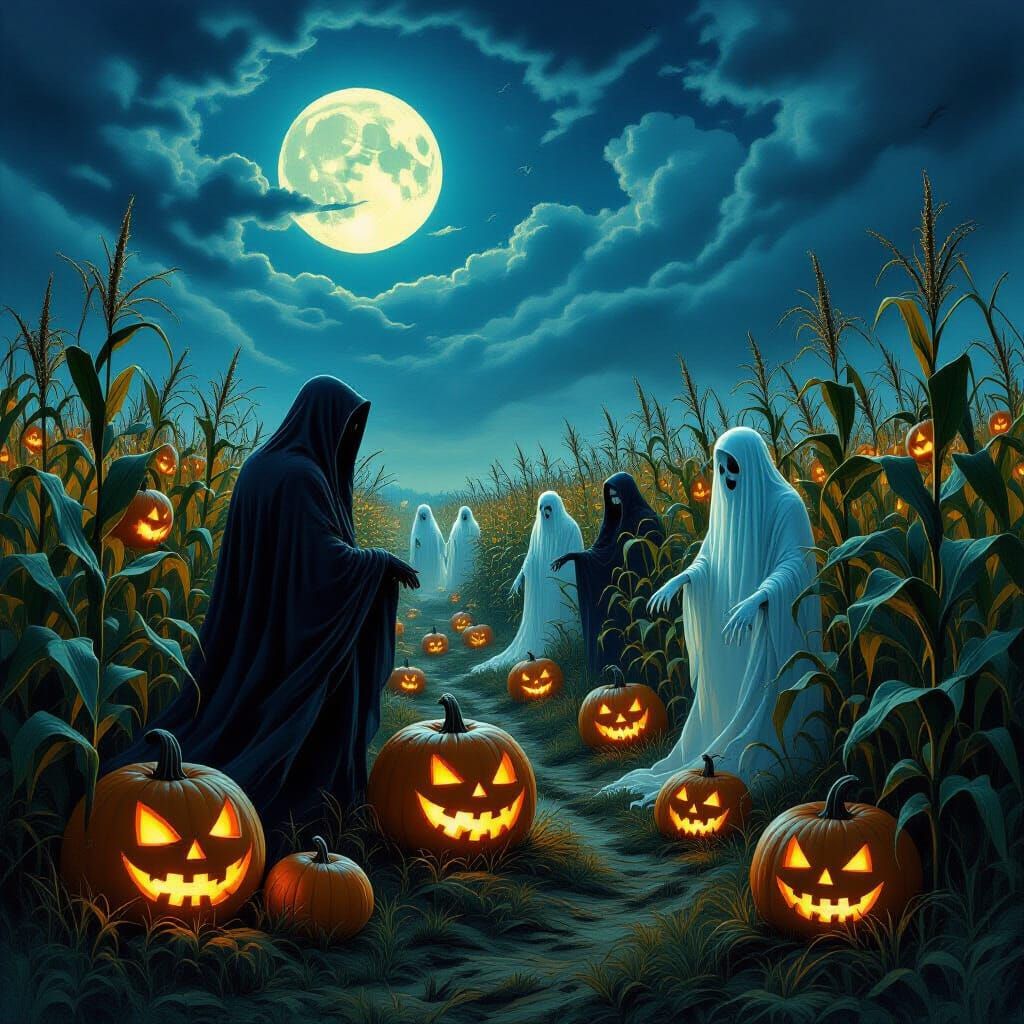 Ghostly Harvest Festival Under Moonlit Sky