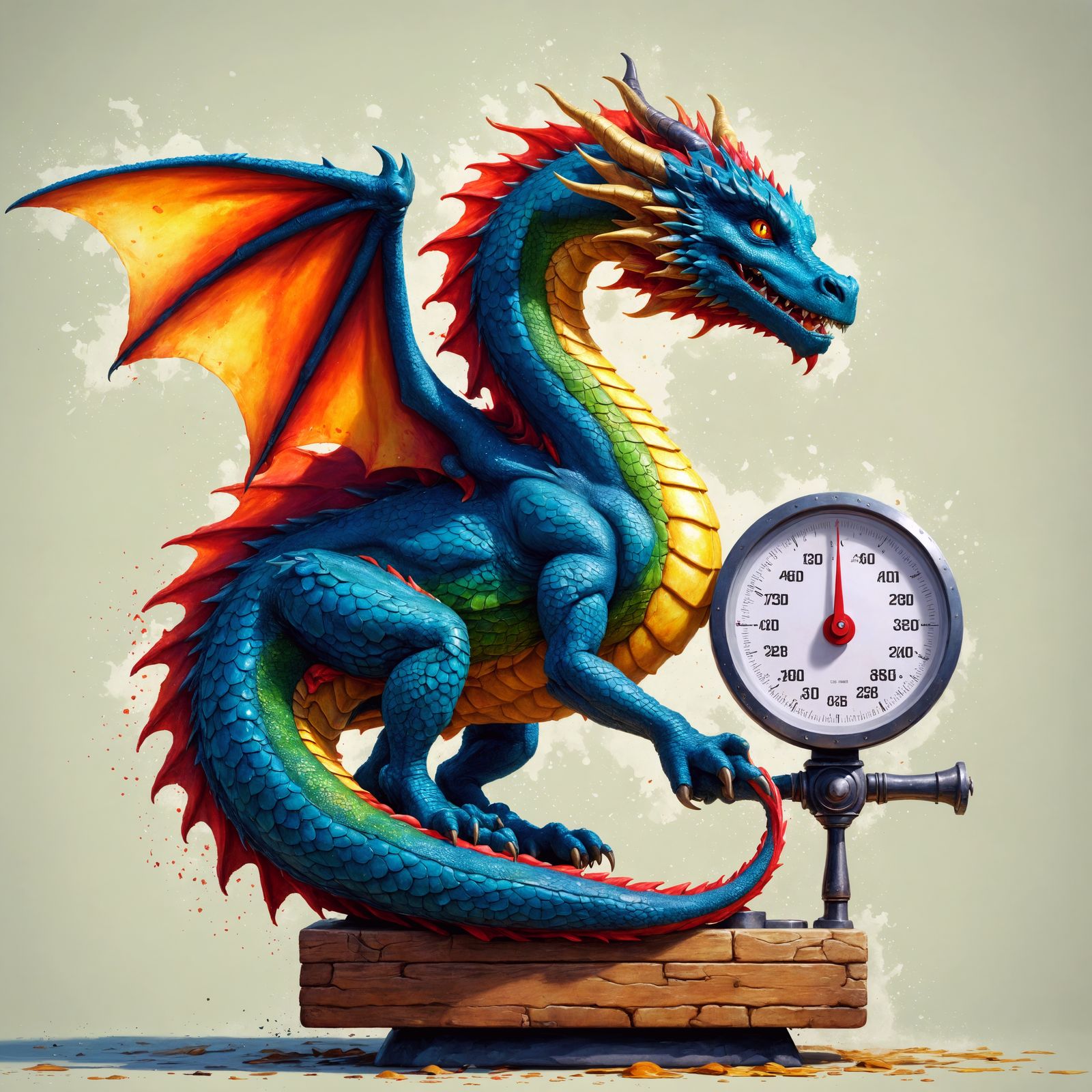 CGI Dragon Weighing Itself as Oil Painting