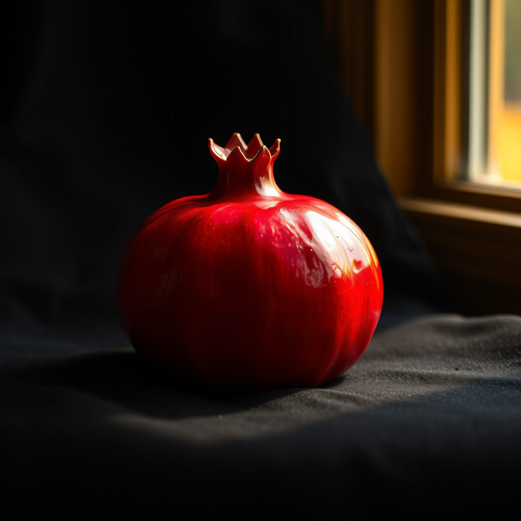 Porcelain Pomegranate Still Life with Window Light
