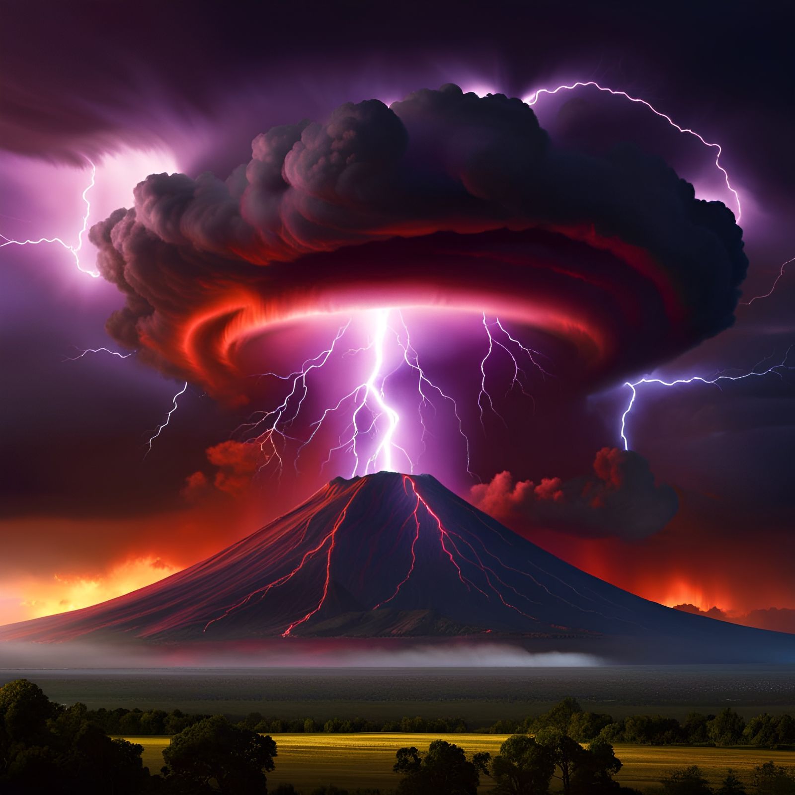 Volcanic Eruption Under Supercell Thunderstorm