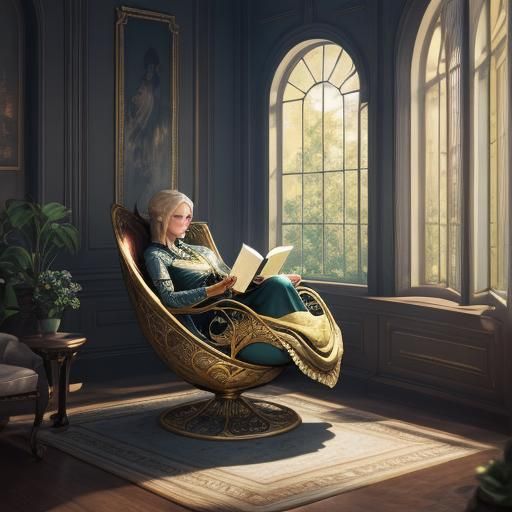 Elf Reading in Egg Chair: Fantasy Concept Art