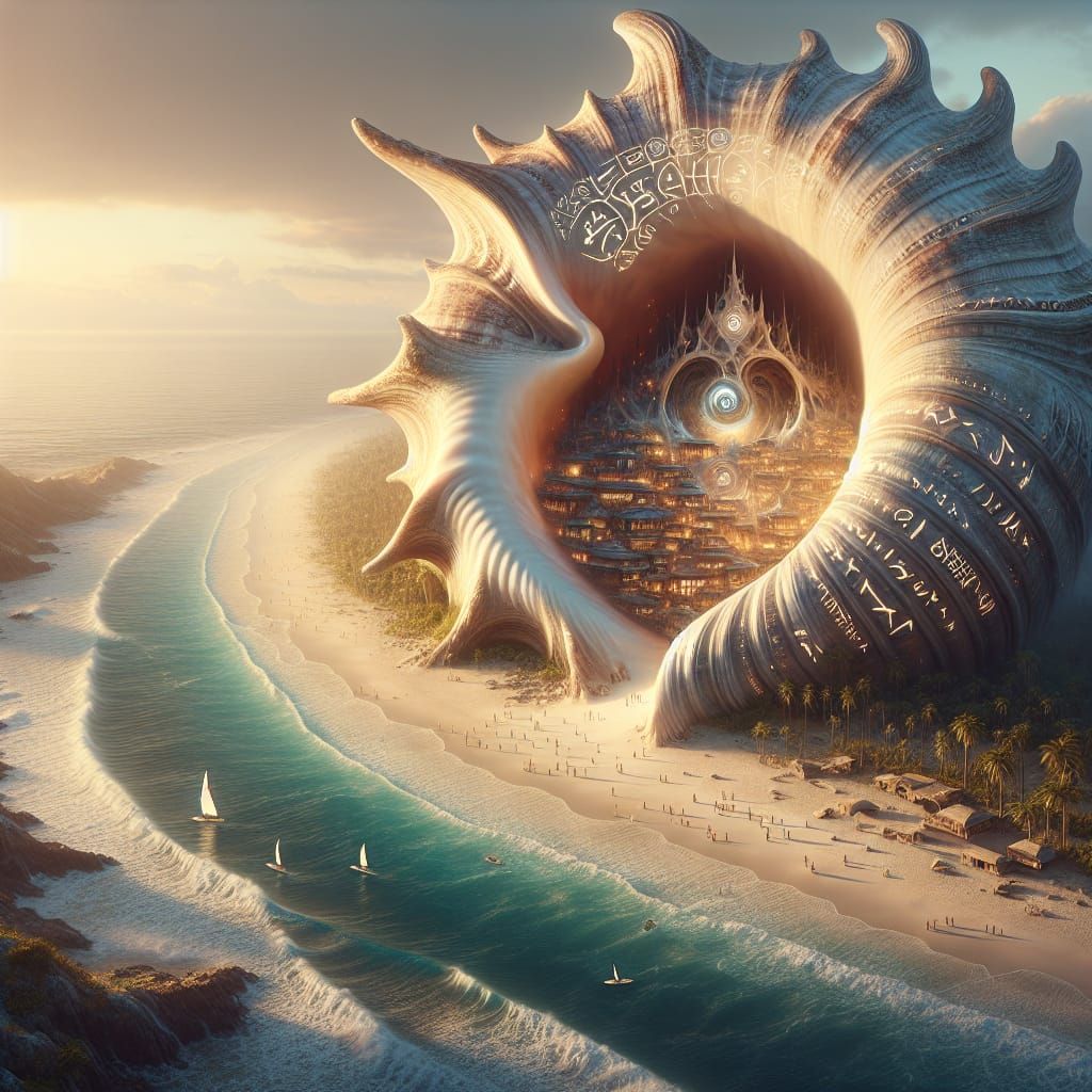 Giant Seashell City on Paradise Beach in 3D