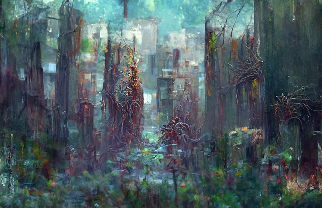 Overgrown City: Vines and Sinister Geometric Patterns