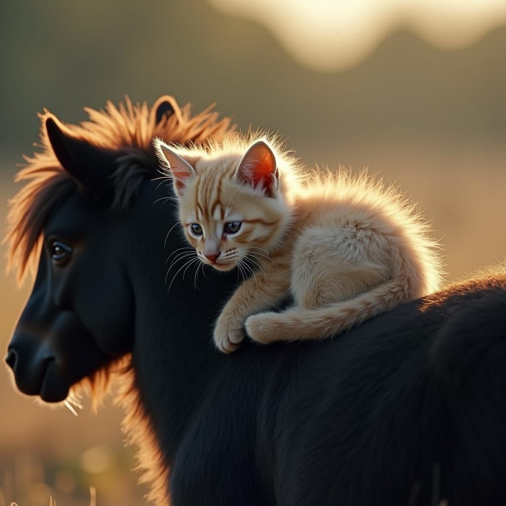 Kitten Napping on Shetland Pony: Cinematic Film Still