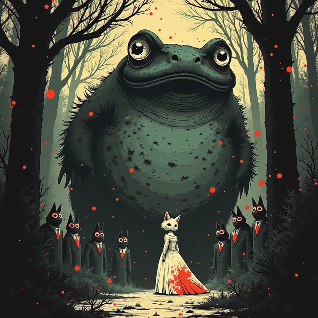 Giant Toad and Fox Bride in Forest Ritual