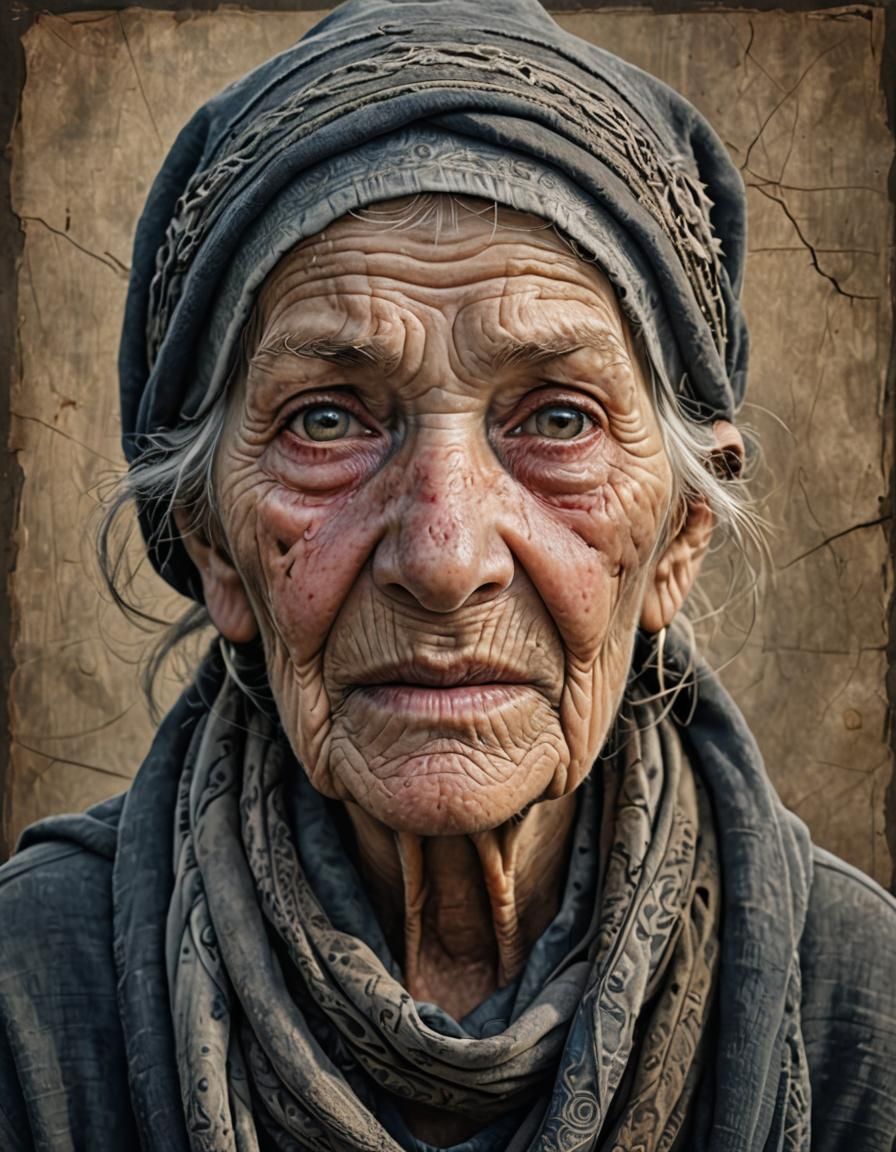 Serene Homeless Grandma: A Digital Portrait of Wisdom