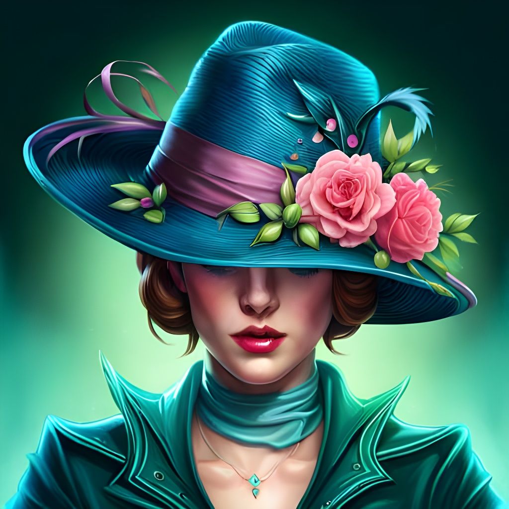 Intricate Floral Fedora Hat in Detailed Digital Art