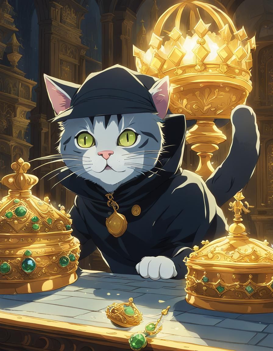 Anime Cat Burglar Stealing Crown Jewels