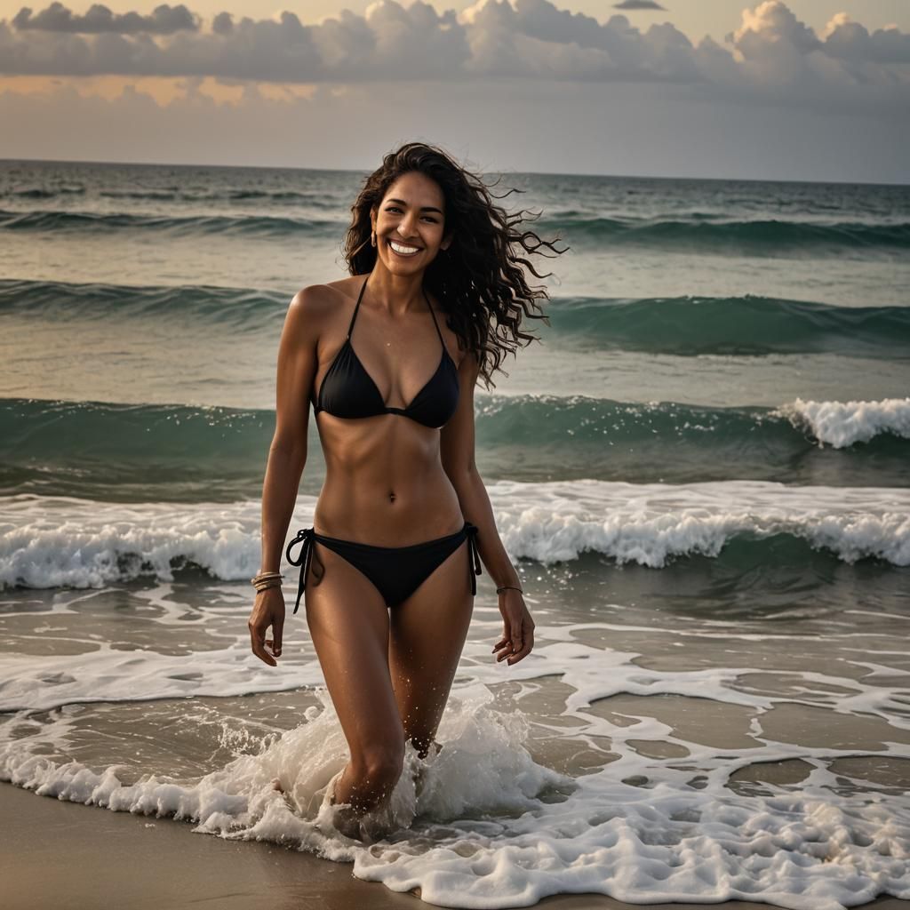 Caribbean Sunset: Beautiful Model in Detailed Matte Painting