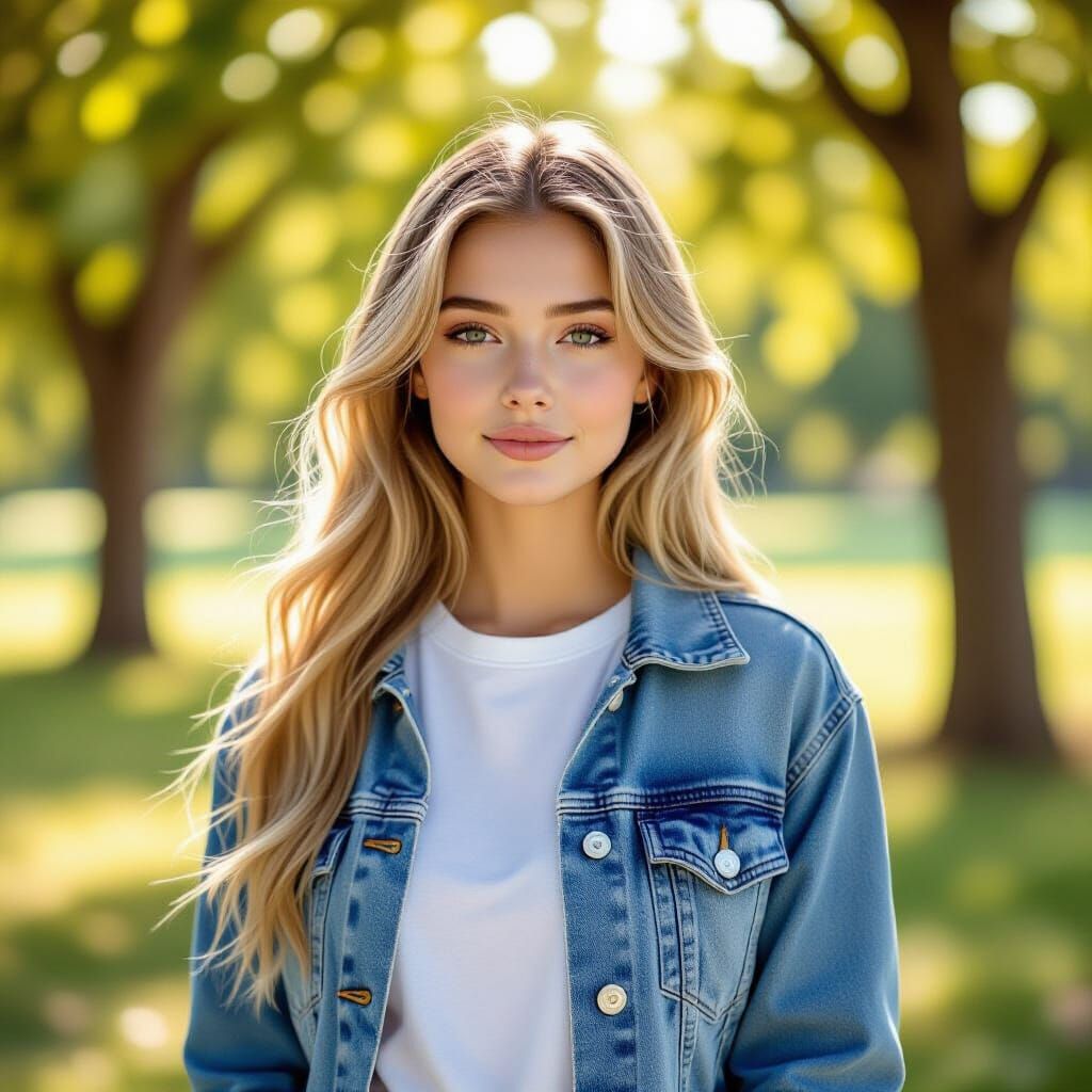 Serene Girl in Sunlit Park, Impressionist Style