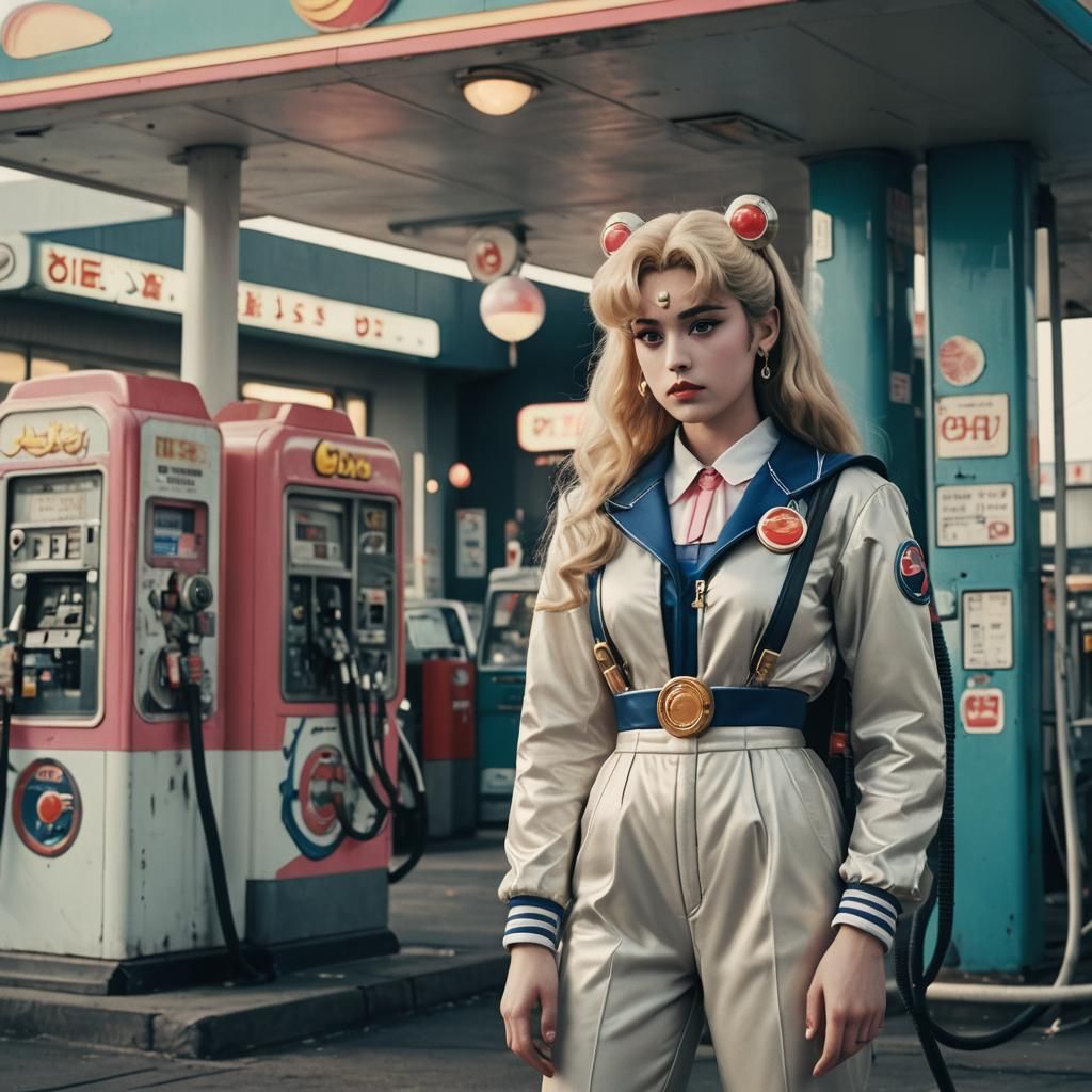 Sailor Moon at Alien Gas Station: Surrealist Film Still