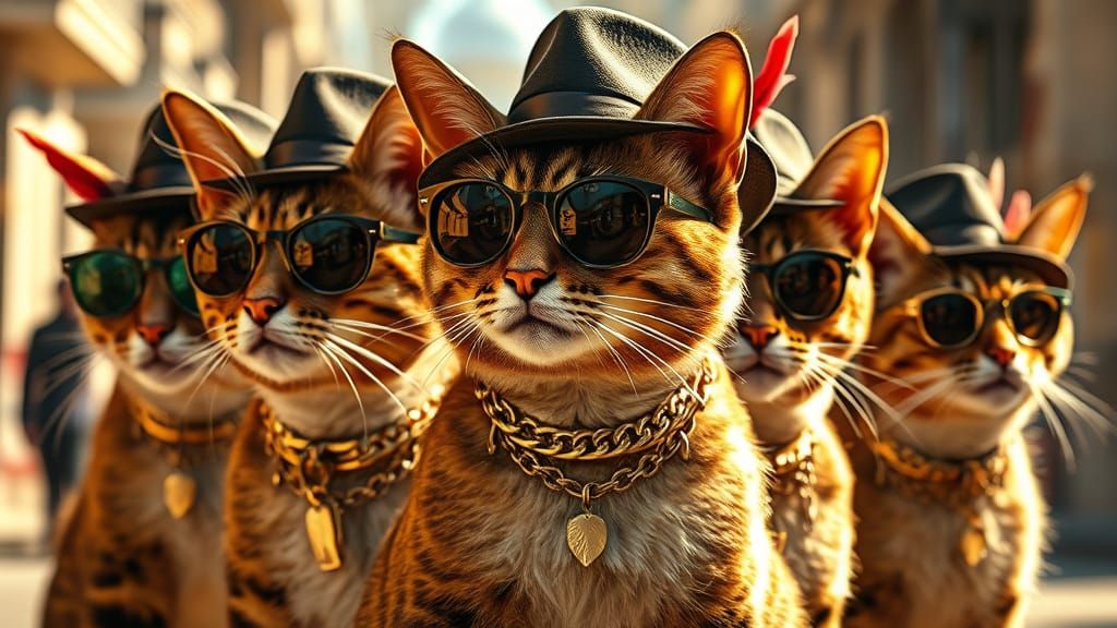 Sleek Felines Stroll Down Sun-Kissed Street in Baroque-Inspi...
