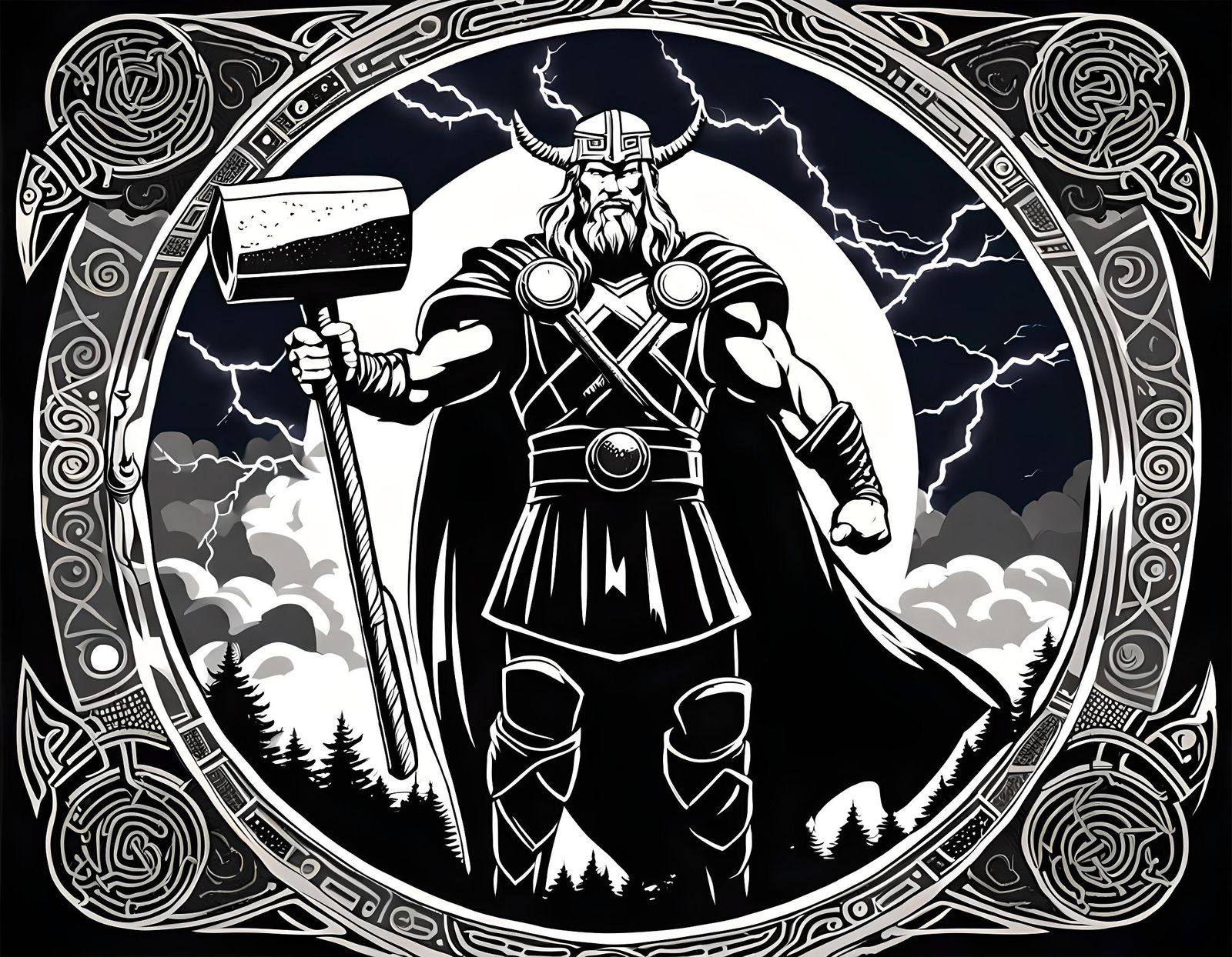 Thor, God of Thunder, Wielding His Hammer