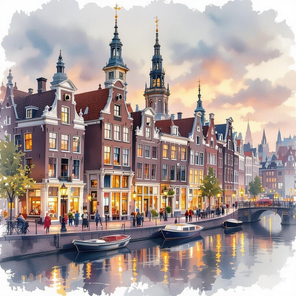 Detailed Miniature Cityscape in Watercolor Style