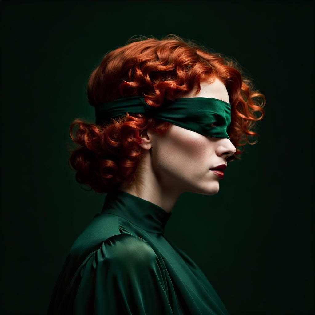 Woman with Red Hair in Chiaroscuro Style