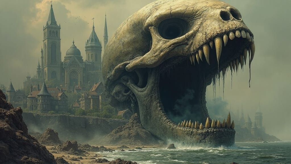 Ancient Alien Skull in a Dark, Fantasy Art Style