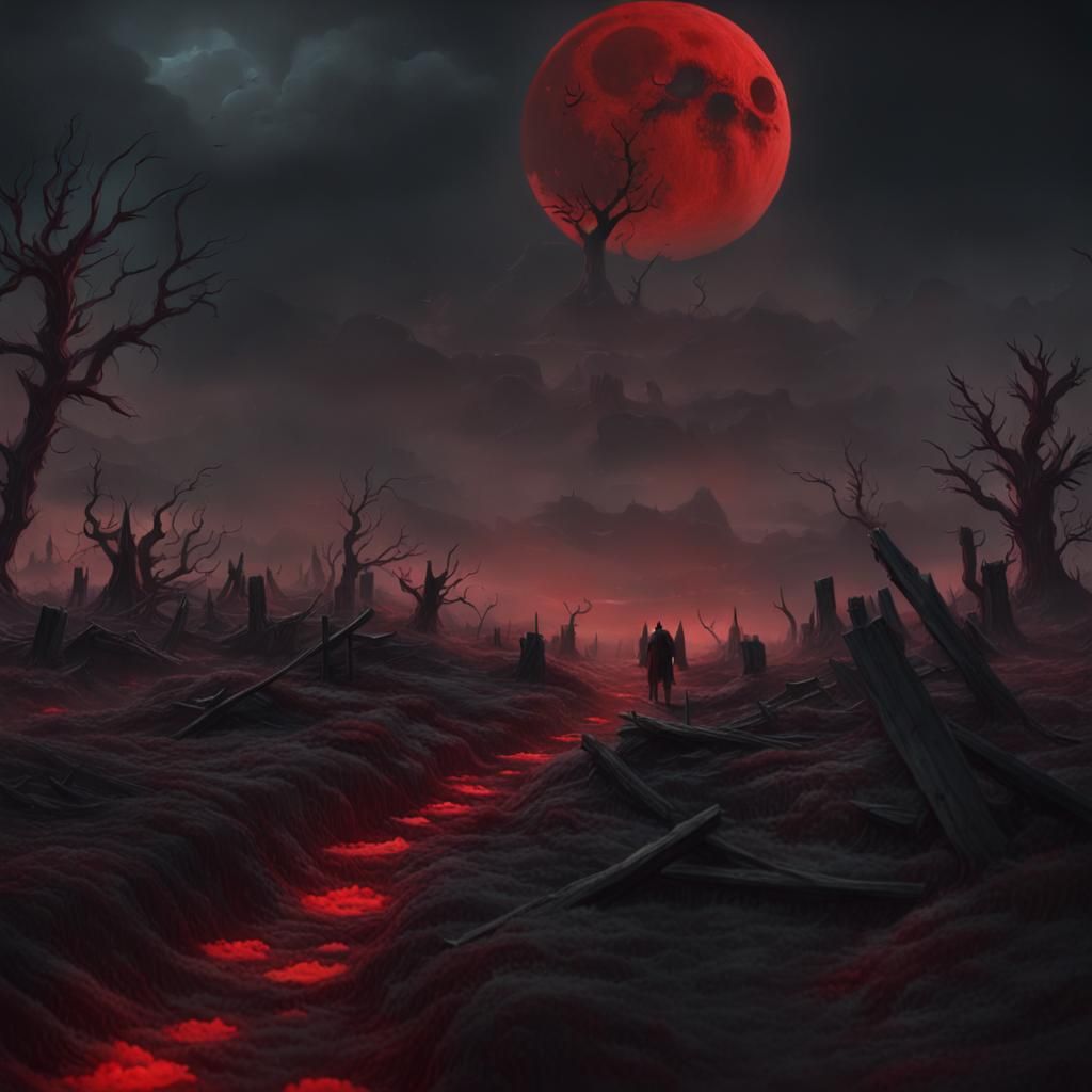 Zombies Rise Under Blood Moon: Digital Matte Painting