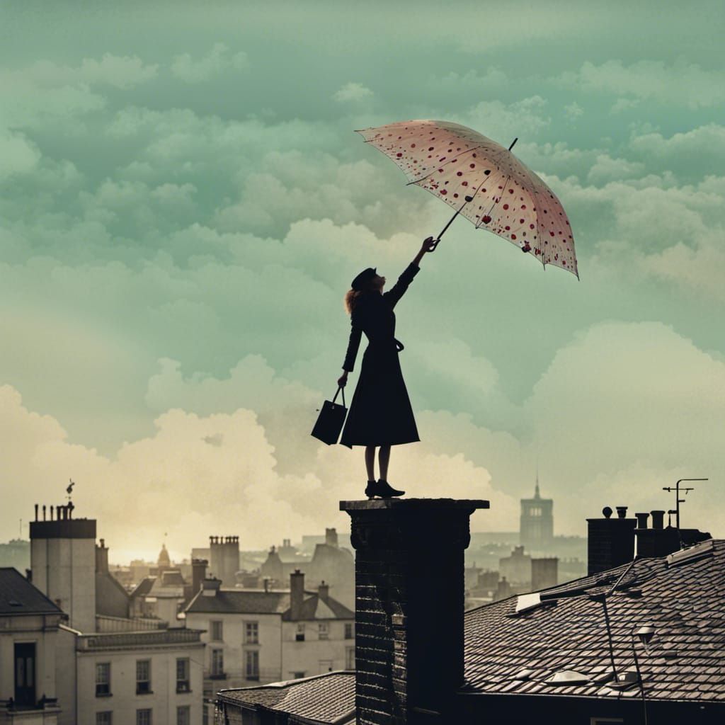Girl Balances on London Rooftop in Artistic Collage