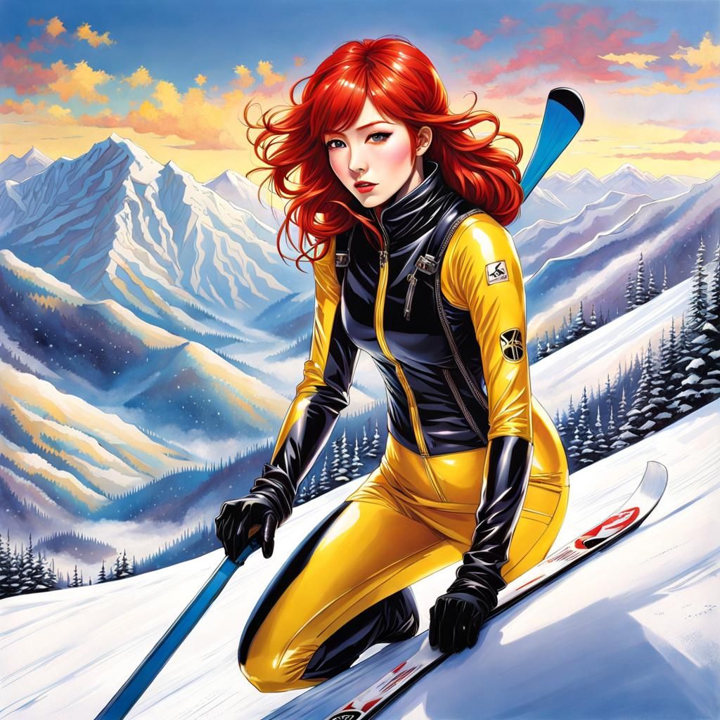 Latex Ski Suit in Snowy Mountains: Gothic Art