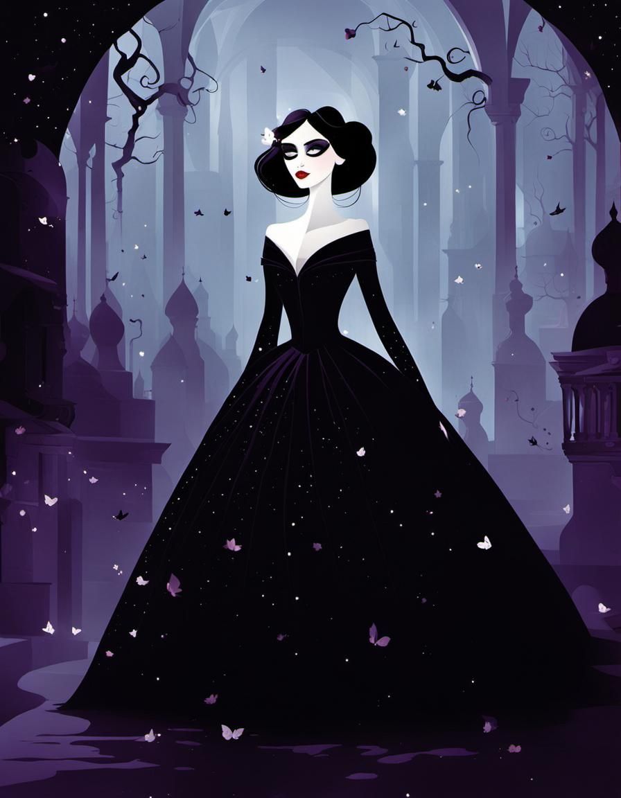 Goth Bride in Cel-Shaded Digital Art Style