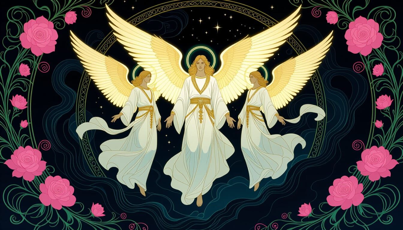Angelic Figures in Art Nouveau Style