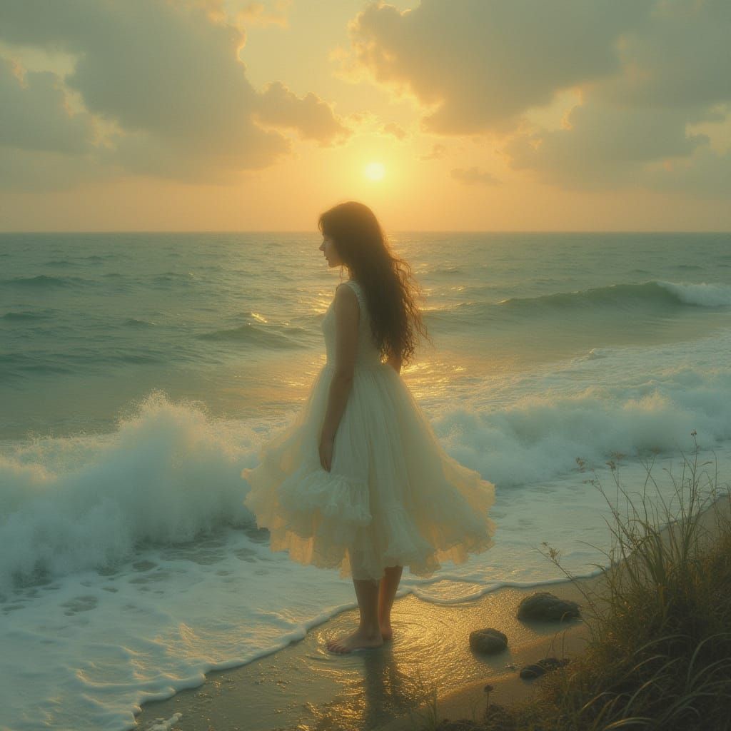 Ethereal Girl at Sunrise: A Dark Fairy Tale