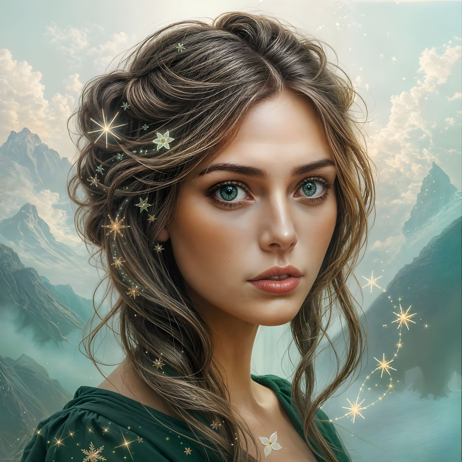 Ethereal Swiss Woman in Whimsical Oil Painting