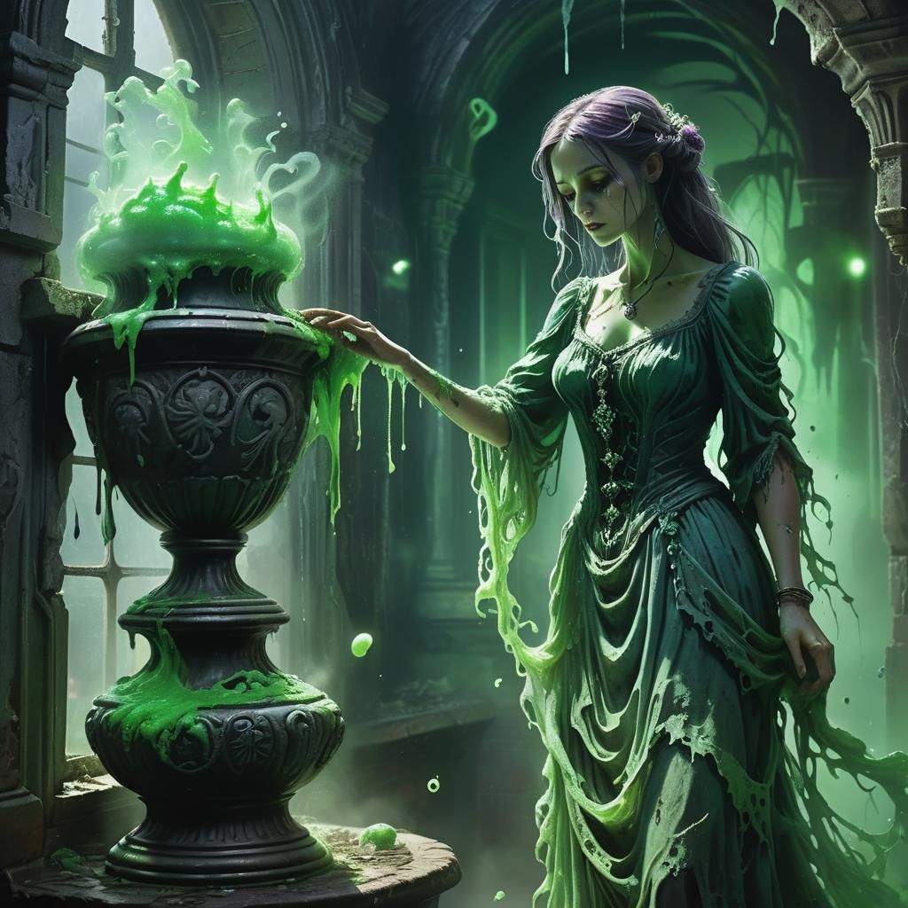 Fantasy Art: Woman and Urn of Green Slime