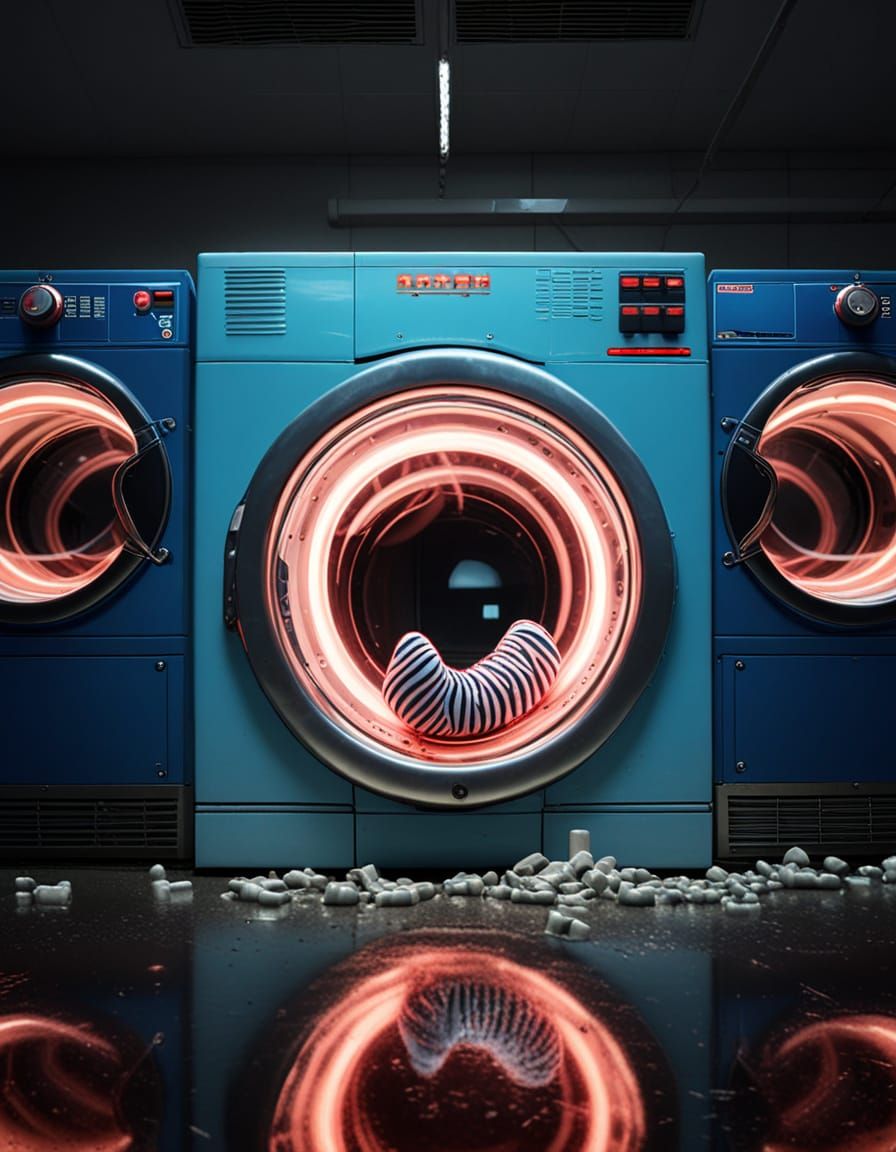 Heroic Sock Escapes Dryer Portal in Surreal Laundromat