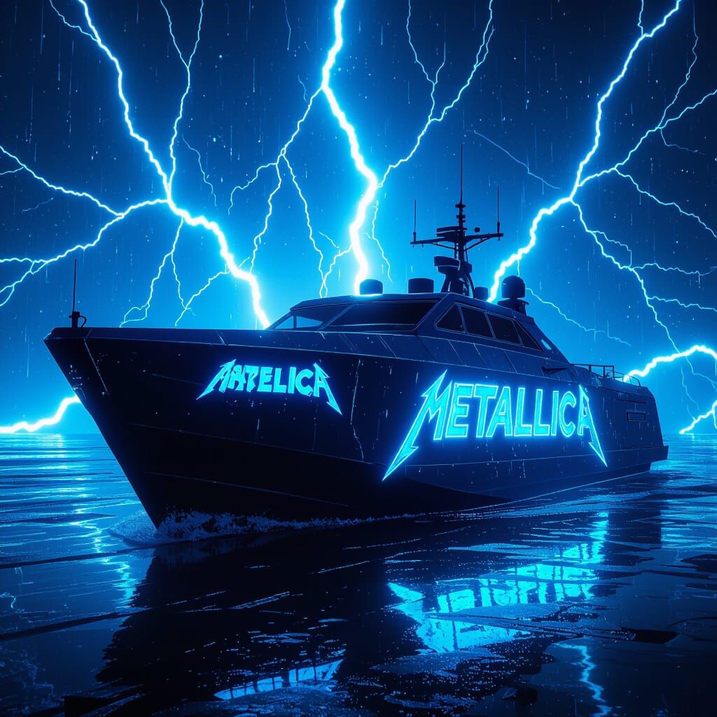 Sad Boat True Logo in Neon Blue Metallica Font