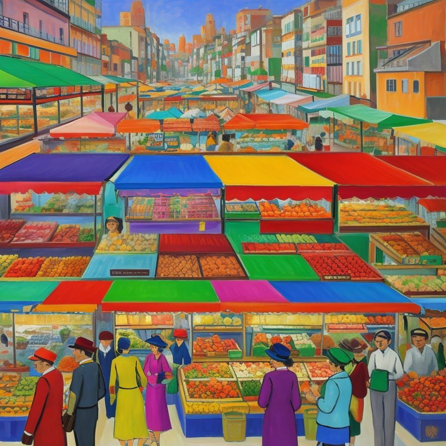 Bustling City Market in Vibrant Fauvist Style