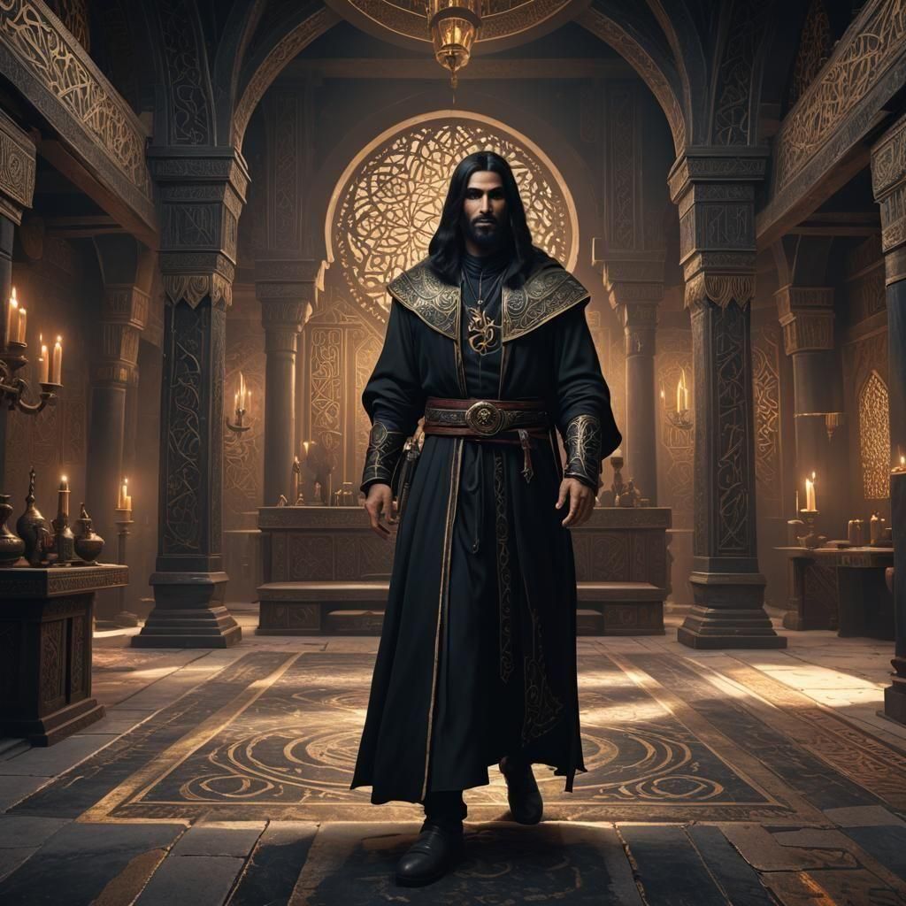Dark Cleric in Arab Room: Fantasy Concept Art