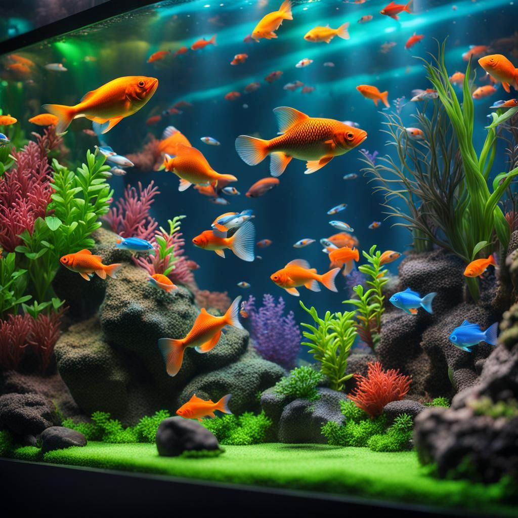 Lively Aquarium with Colorful Fish in Splash Art Style