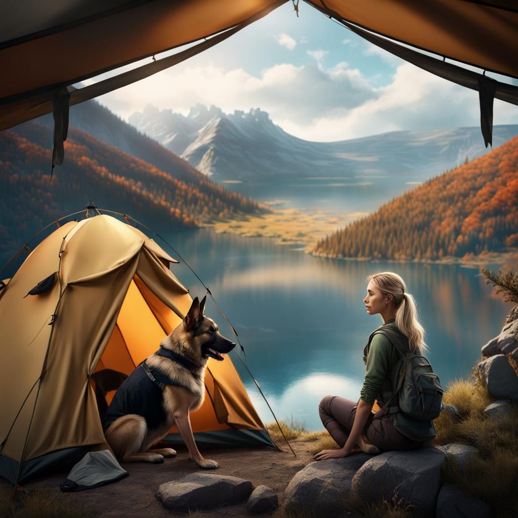 Girl Camping with Dog: Fantasy Concept Art
