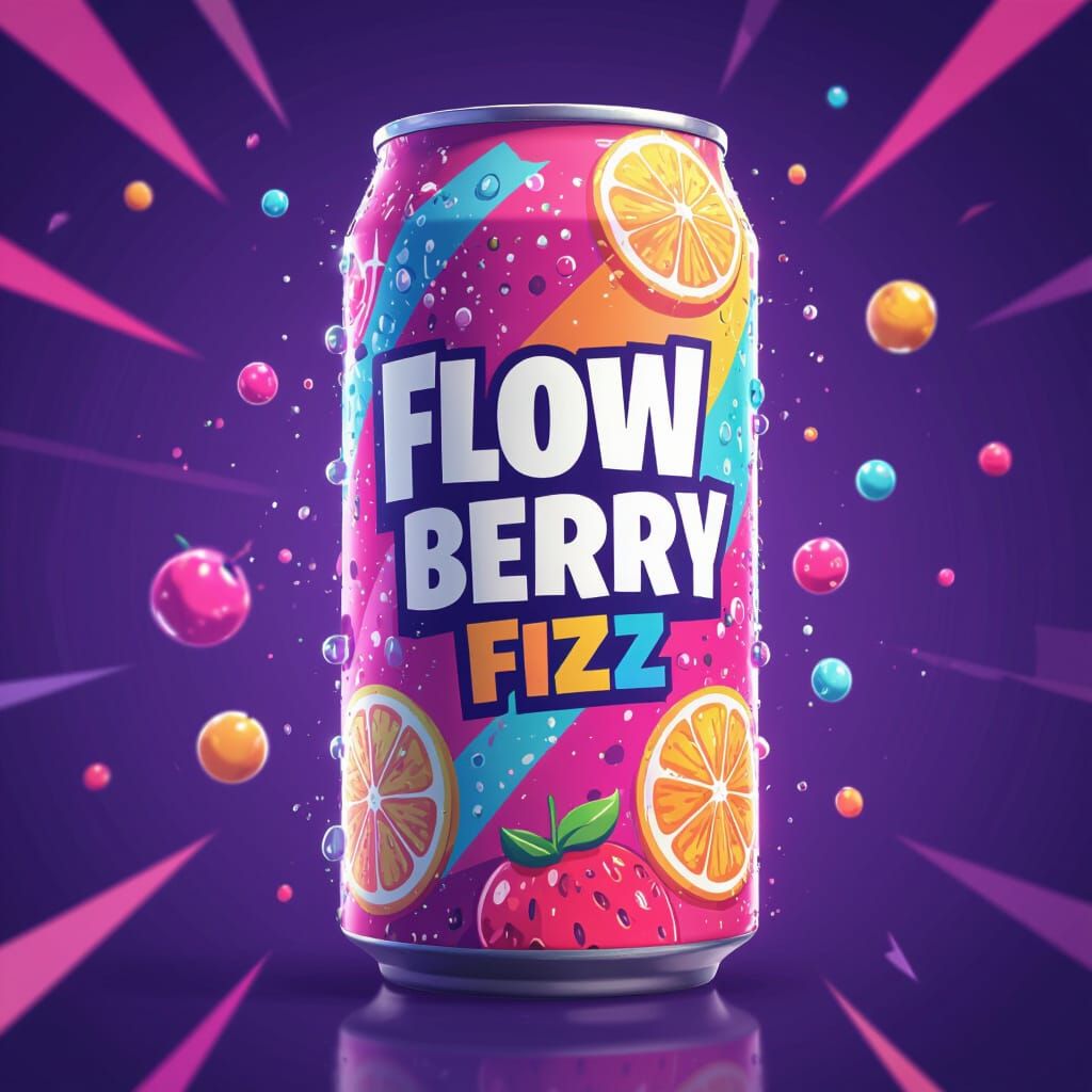 Vibrant Flow Berry Fizz Drink in Futuristic Can