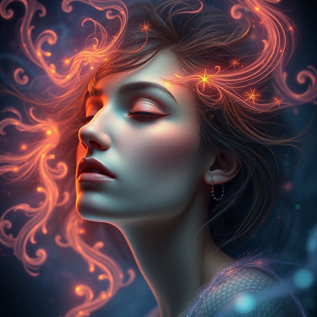 Ethereal Woman in Dreamworld: Digital Art Portrait